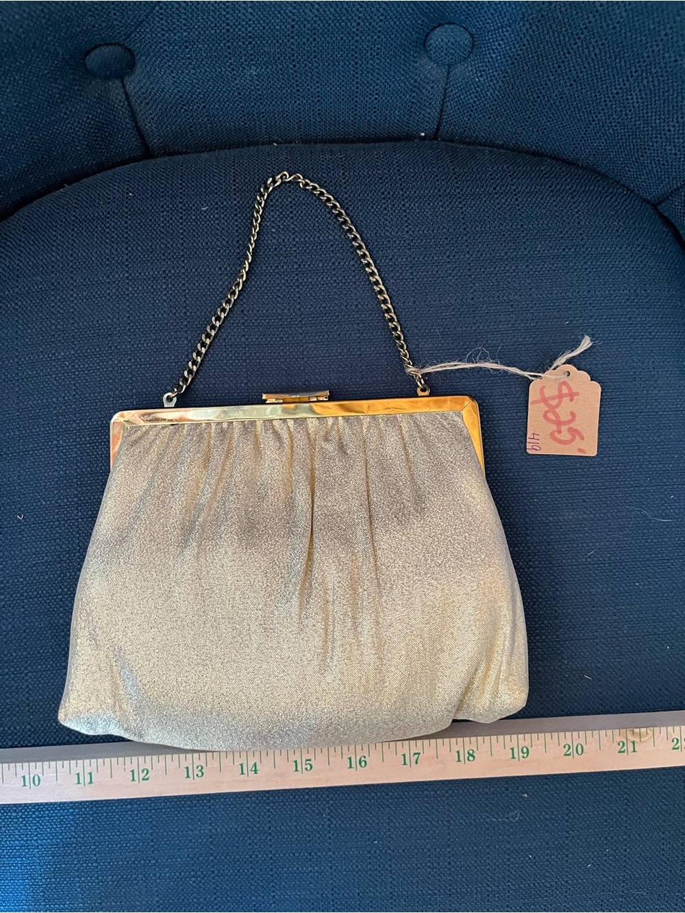 Vintage Ande Metallic Gold Evening Handbag with Chain Wristlet Prom Purse
